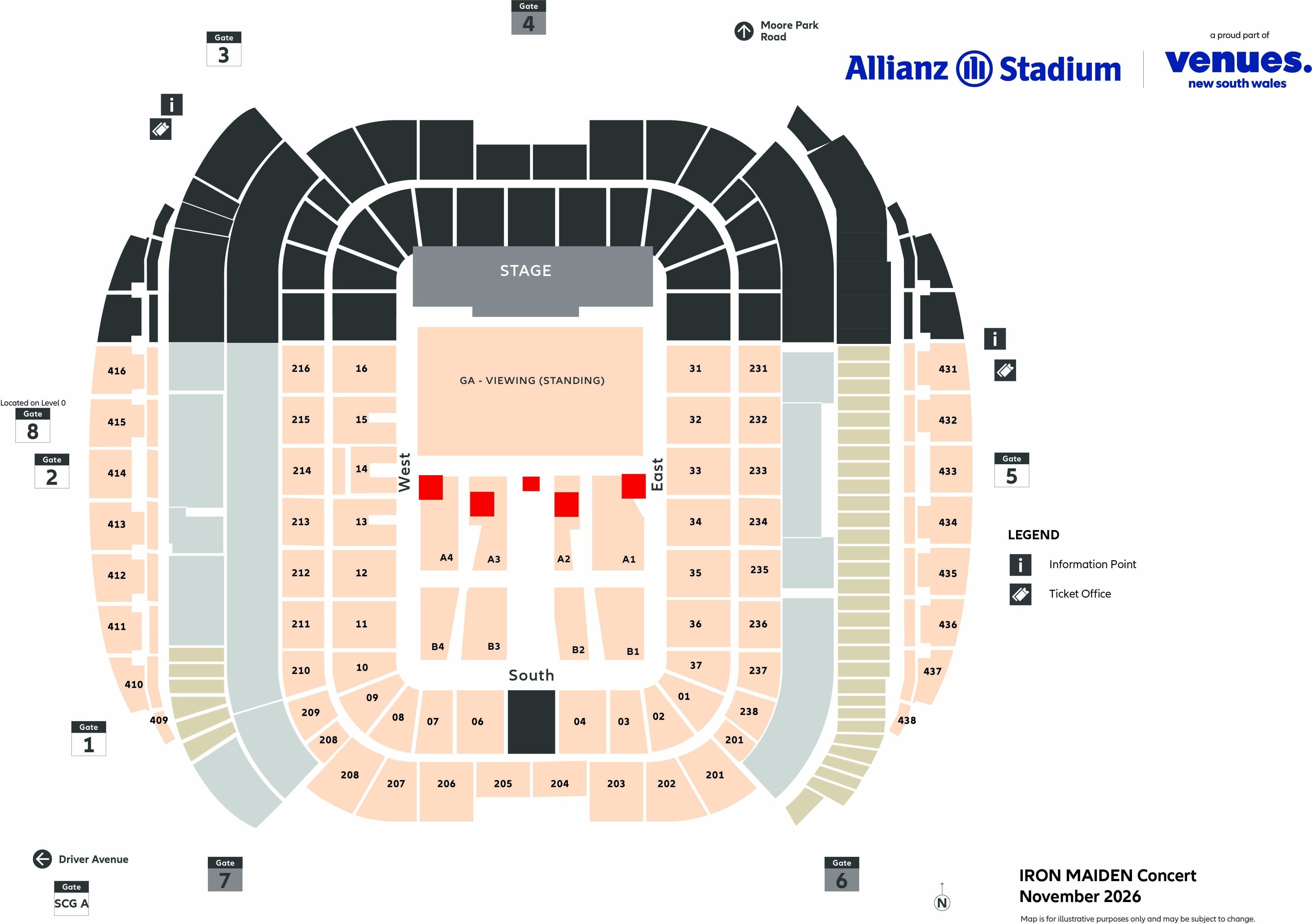 Seat map for IRON MAIDEN - RUN FOR YOUR LIVES - WORLD TOUR 2026